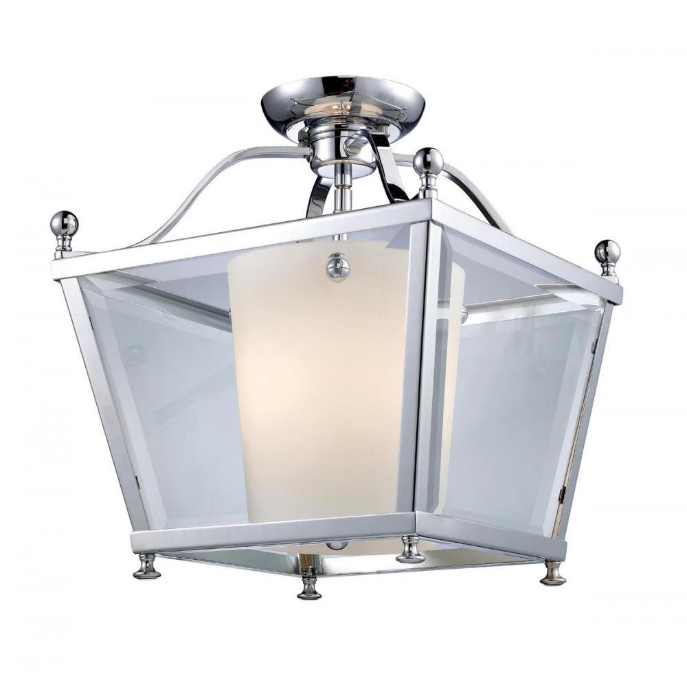 3 Light Semi Flush Mount Light-Clear Beveled Outside; Matte Opal Inside