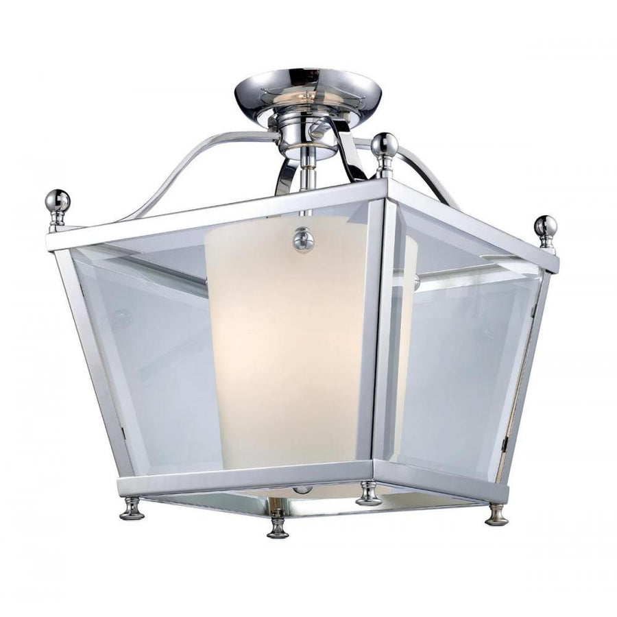 3 Light Semi Flush Mount Light-Clear Beveled Outside; Matte Opal Inside