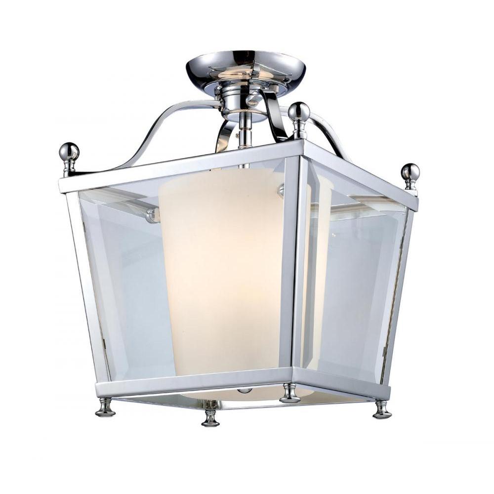 3 Light Semi Flush Mount Light-Clear Beveled Outside; Matte Opal Inside