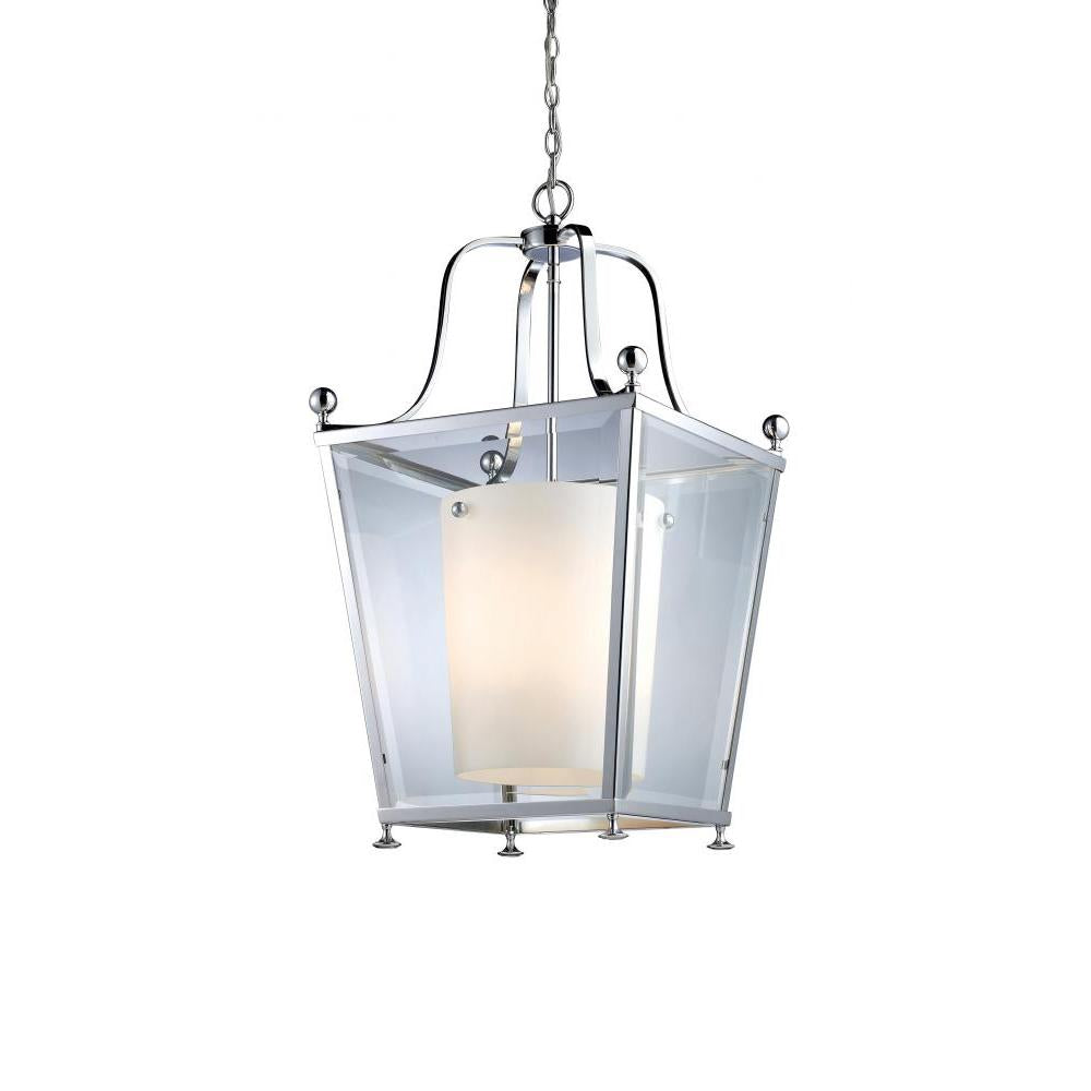 4 Light Chandelier-Clear Beveled Outside; Matte Opal Inside