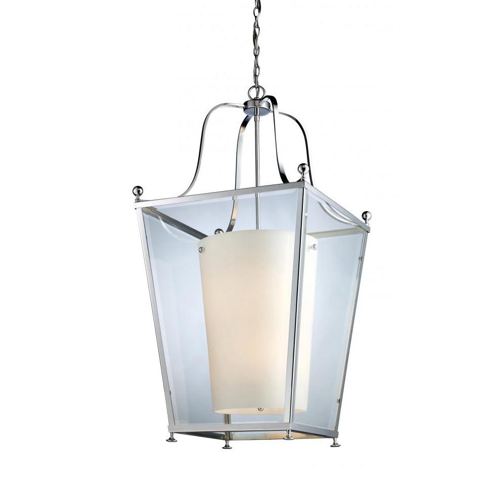 6 Light Chandelier-Clear Beveled Outside; Matte Opal Inside