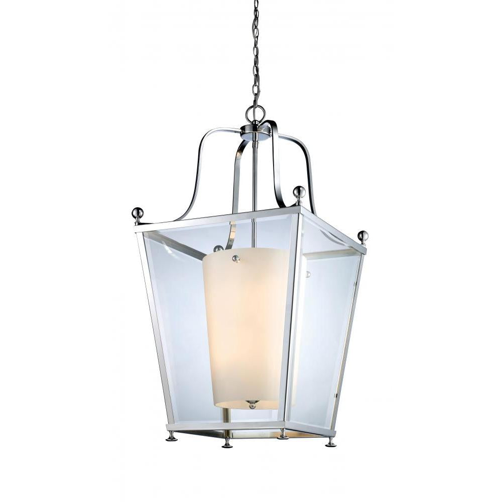 8 Light Chandelier-Clear Beveled Outside; Matte Opal Inside