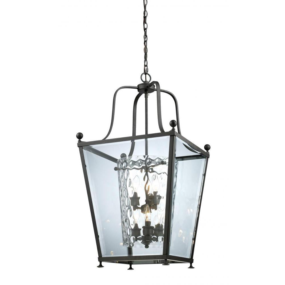 6 Light Chandelier-Clear Beveled Outside; Clear Hammered Inside