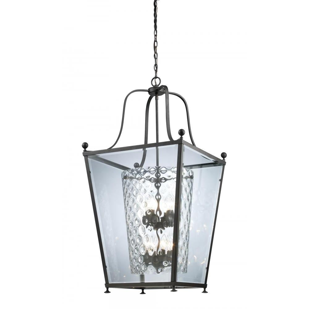 8 Light Chandelier-Clear Beveled Outside; Clear Hammered Inside