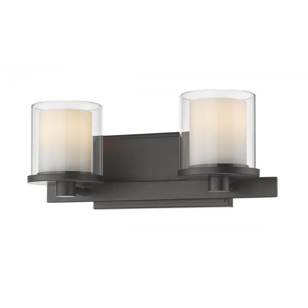 2 Light Vanity-Clear Outside; Matte Opal Inside