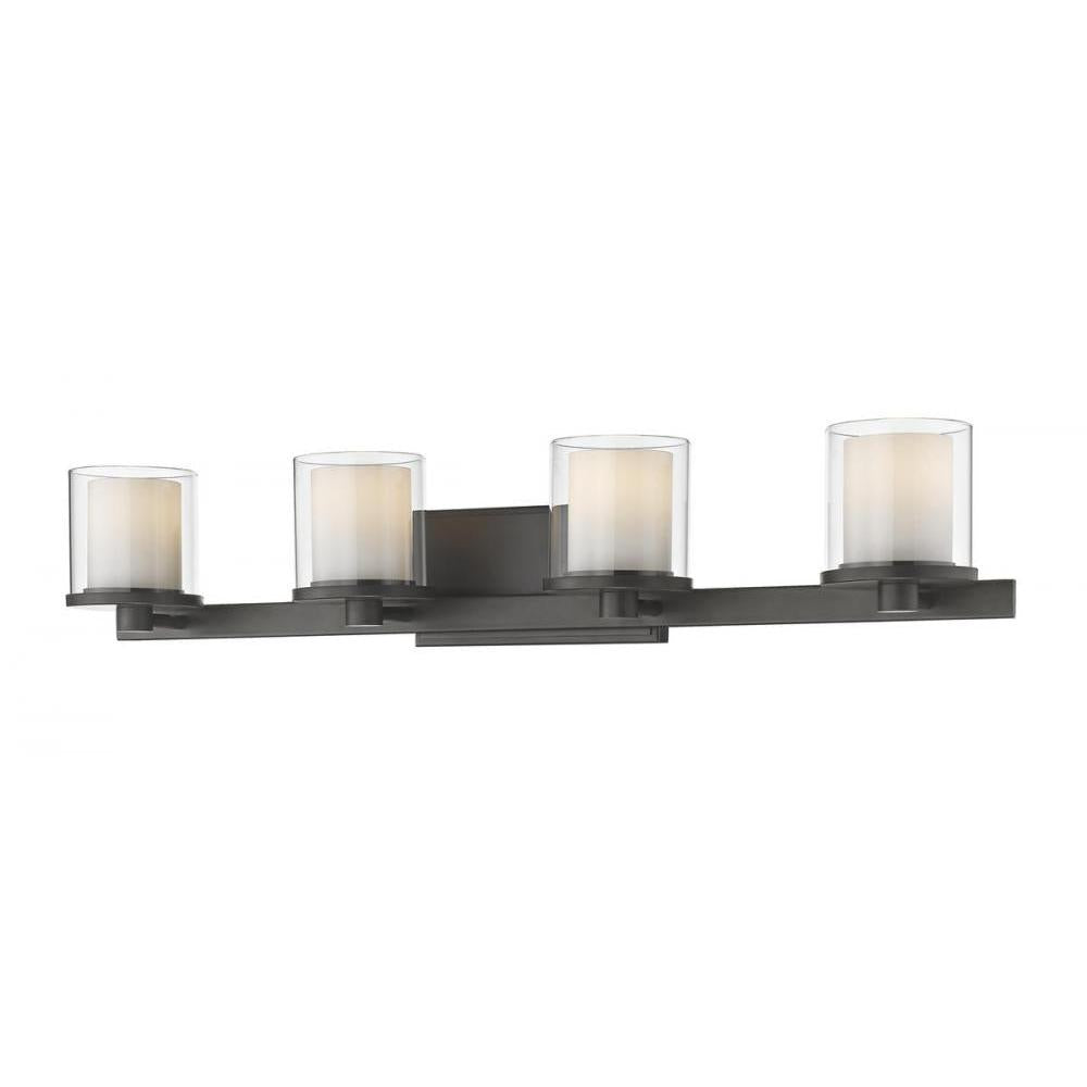 4 Light Vanity-Clear Outside; Matte Opal Inside