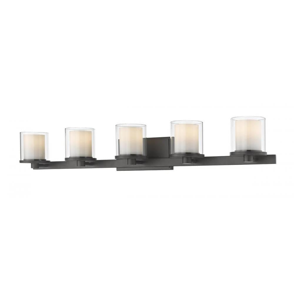 5 Light Vanity-Clear Outside; Matte Opal Inside