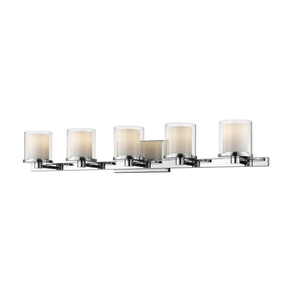 5 Light Vanity-Clear Outside; Matte Opal Inside