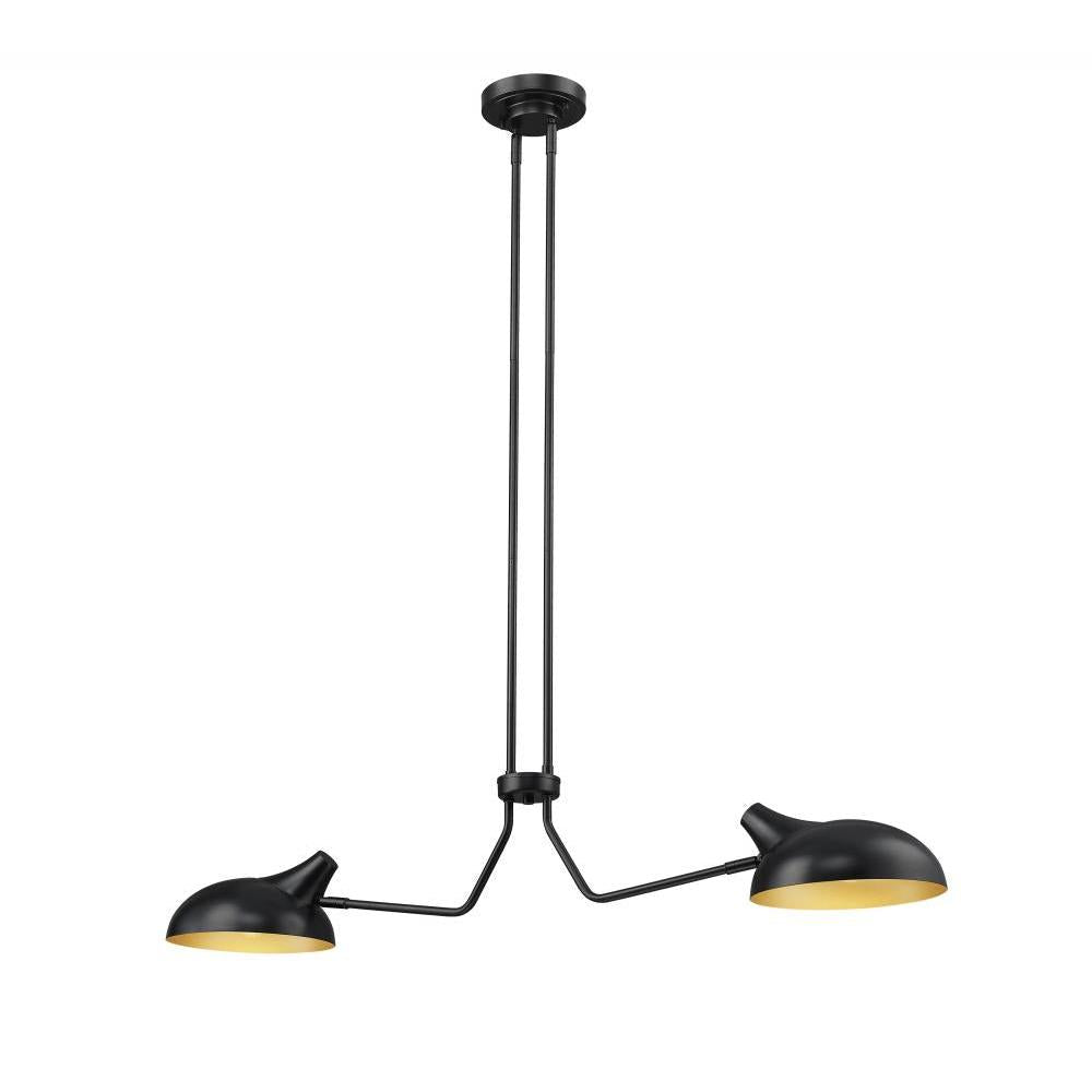2 Light Linear Chandelier-Matte Black Outer; Gold Inner