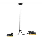 2 Light Linear Chandelier-Matte Black Outer; Gold Inner