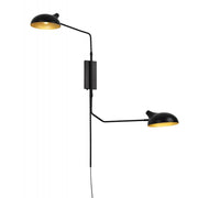 2 Light Wall Sconce-Matte Black Outer; Gold Inner