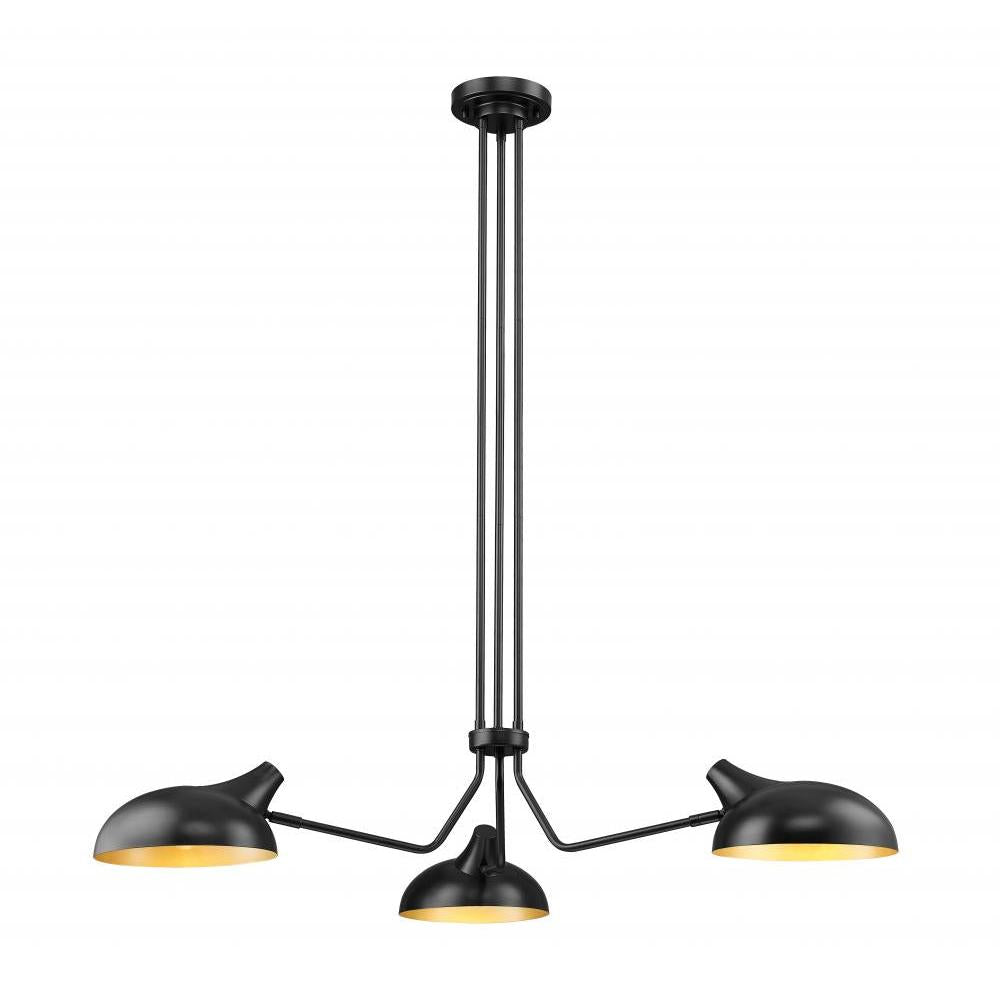 3 Light Chandelier-Matte Black Outer; Gold Inner