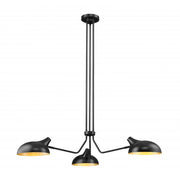 3 Light Chandelier-Matte Black Outer; Gold Inner