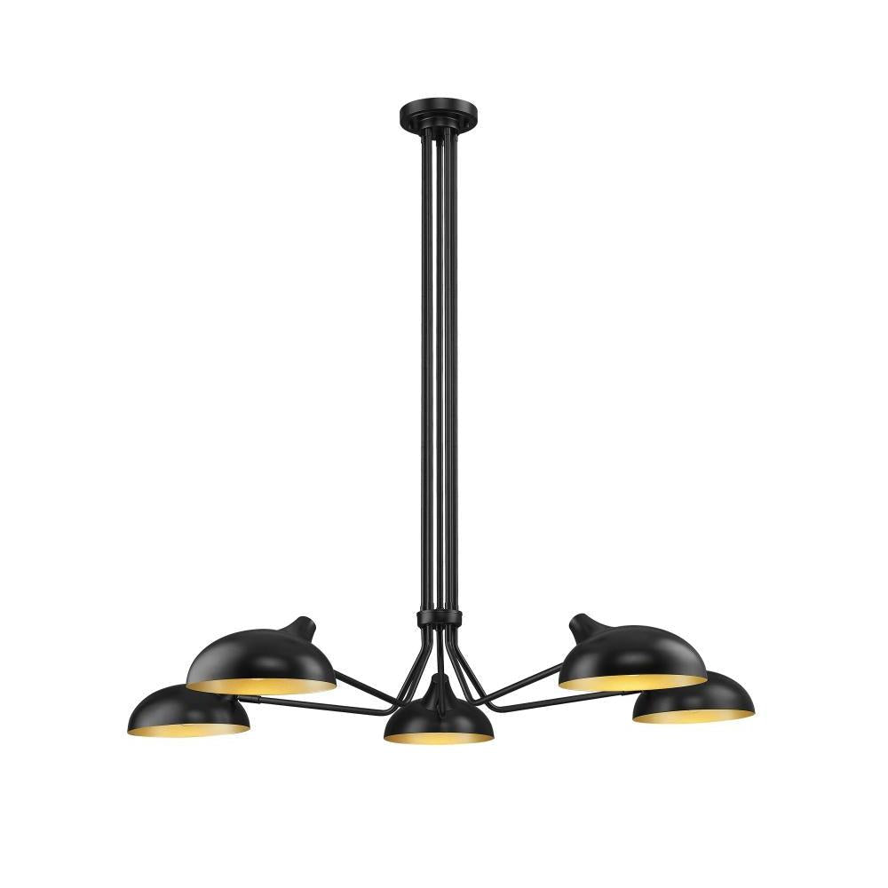5 Light Chandelier-Matte Black Outer; Gold Inner