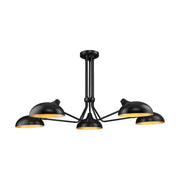 5 Light Semi Flush Mount Light-Matte Black Outer; Gold Inner