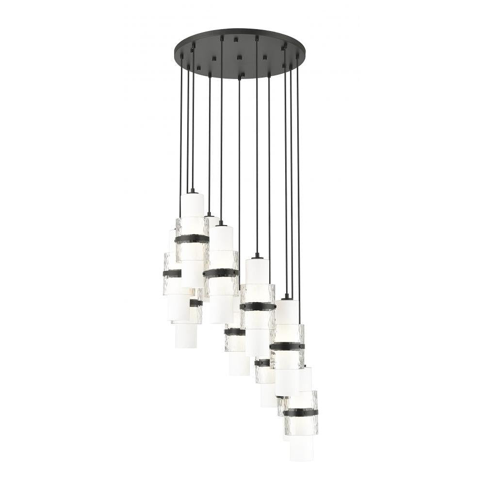 11 Light Chandelier-Clear + Etched Opal