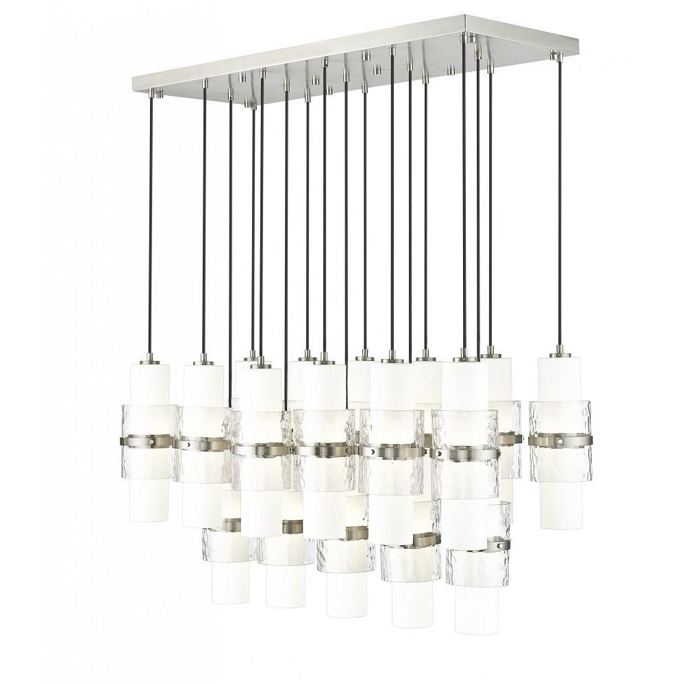 17 Light Linear Chandelier-Clear + Etched Opal