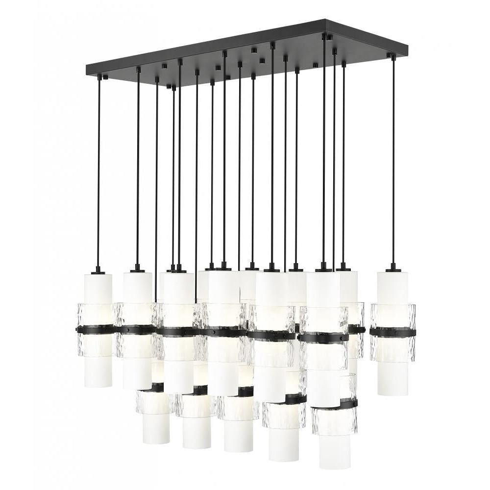 17 Light Linear Chandelier-Clear + Etched Opal