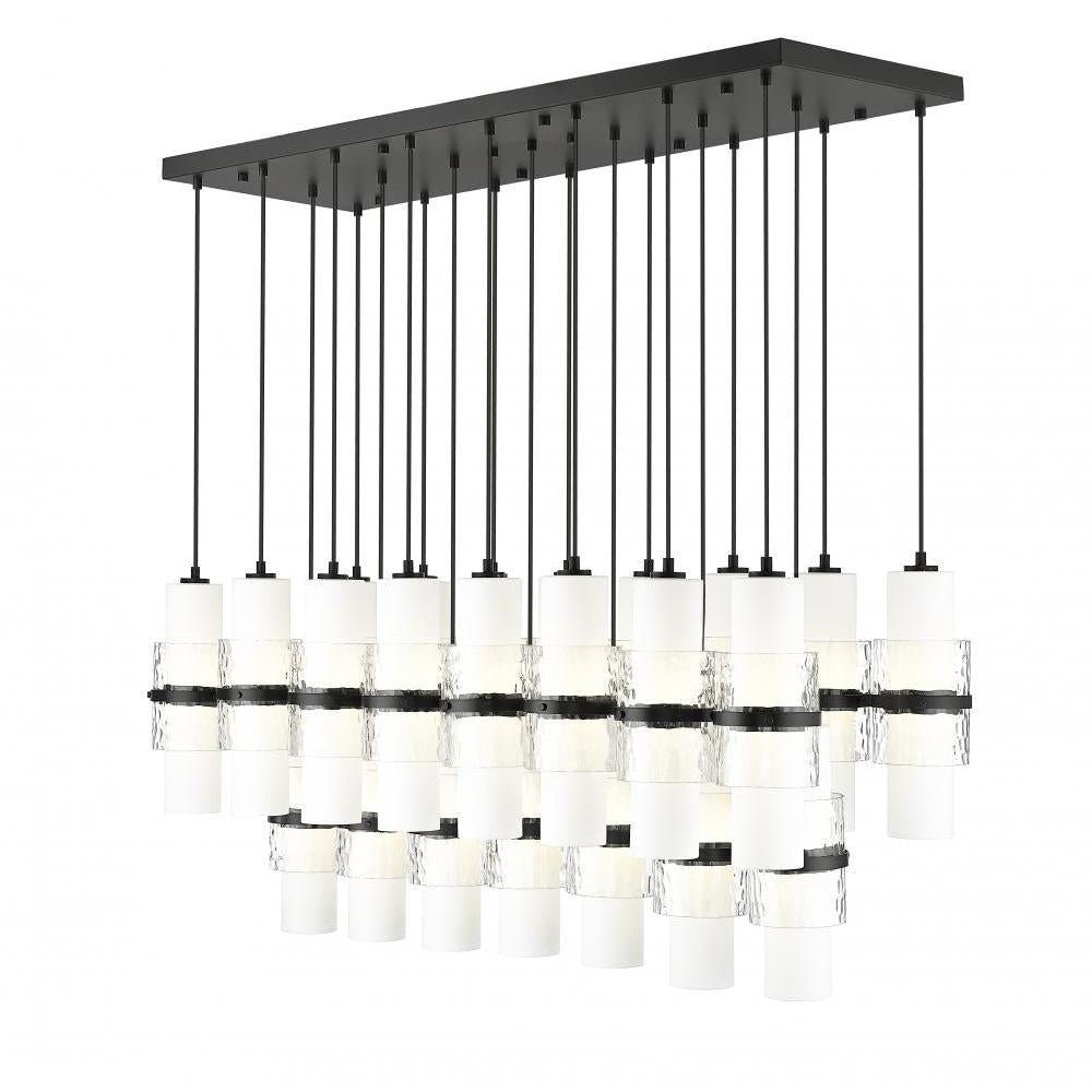 23 Light Linear Chandelier-Clear + Etched Opal