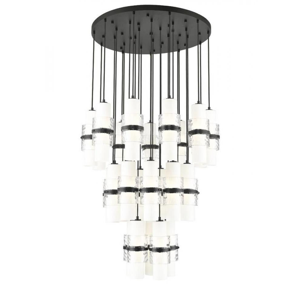 27 Light Chandelier-Clear + Etched Opal