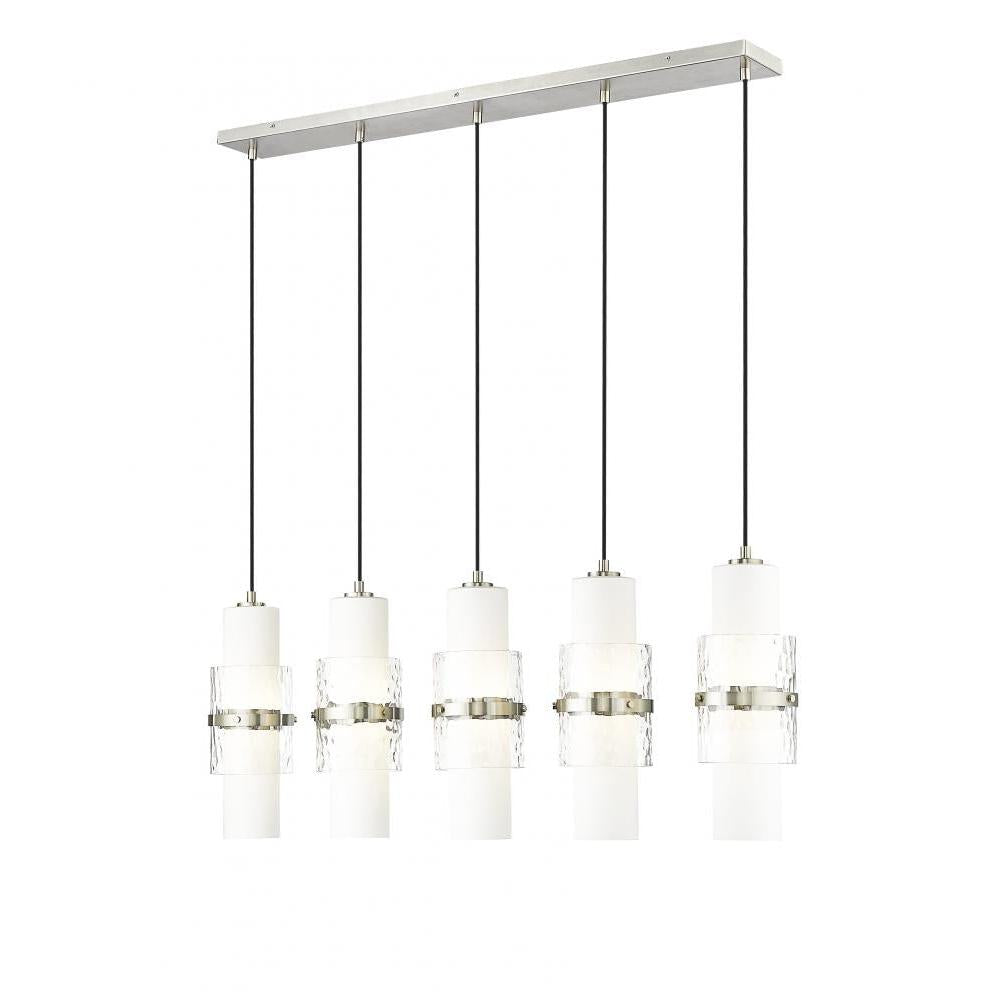 5 Light Linear Chandelier-Clear + Etched Opal
