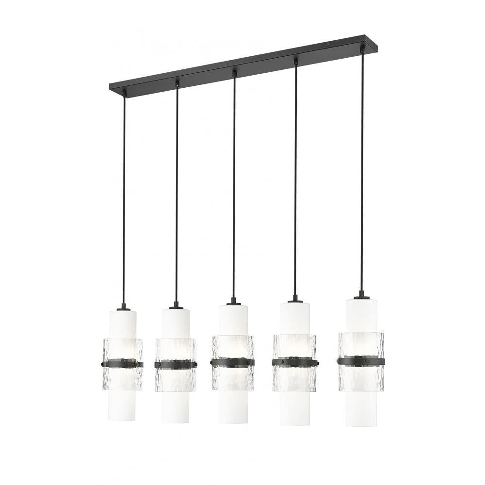 5 Light Linear Chandelier-Clear + Etched Opal