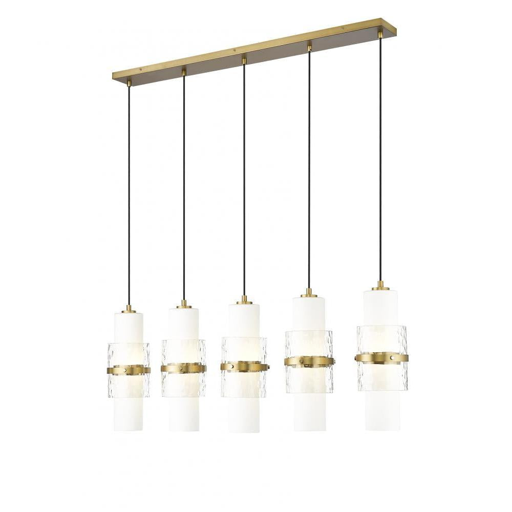 5 Light Linear Chandelier-Clear + Etched Opal