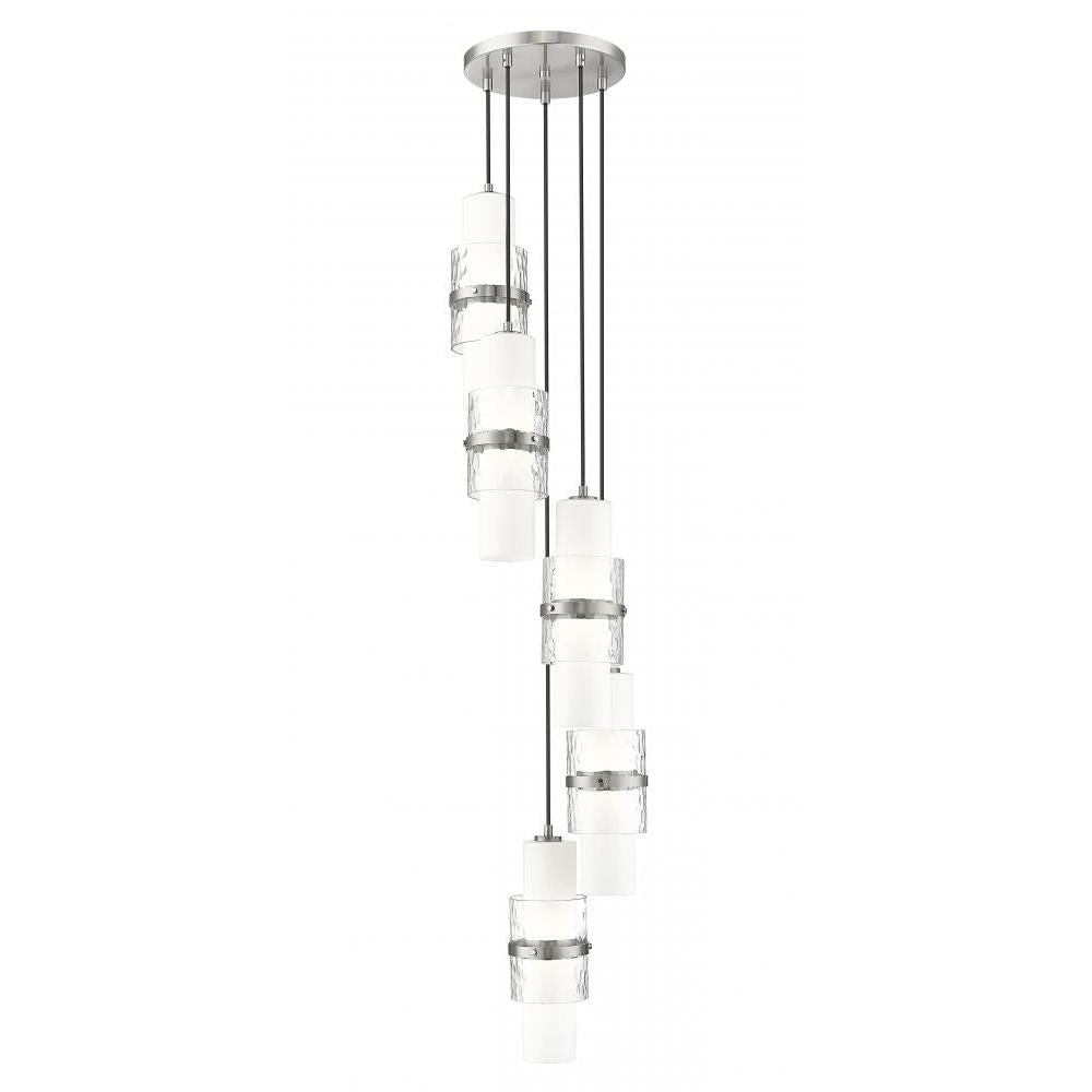 5 Light Chandelier-Clear + Etched Opal