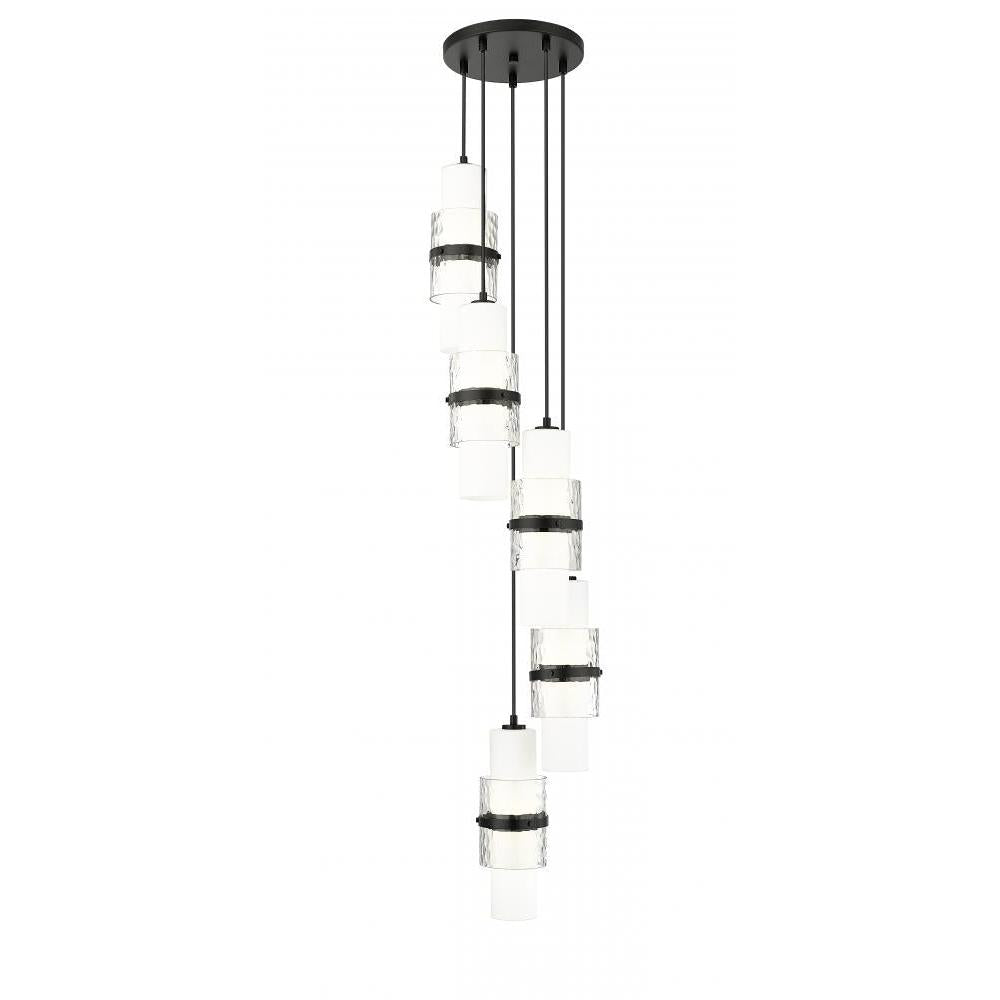 5 Light Chandelier-Clear + Etched Opal