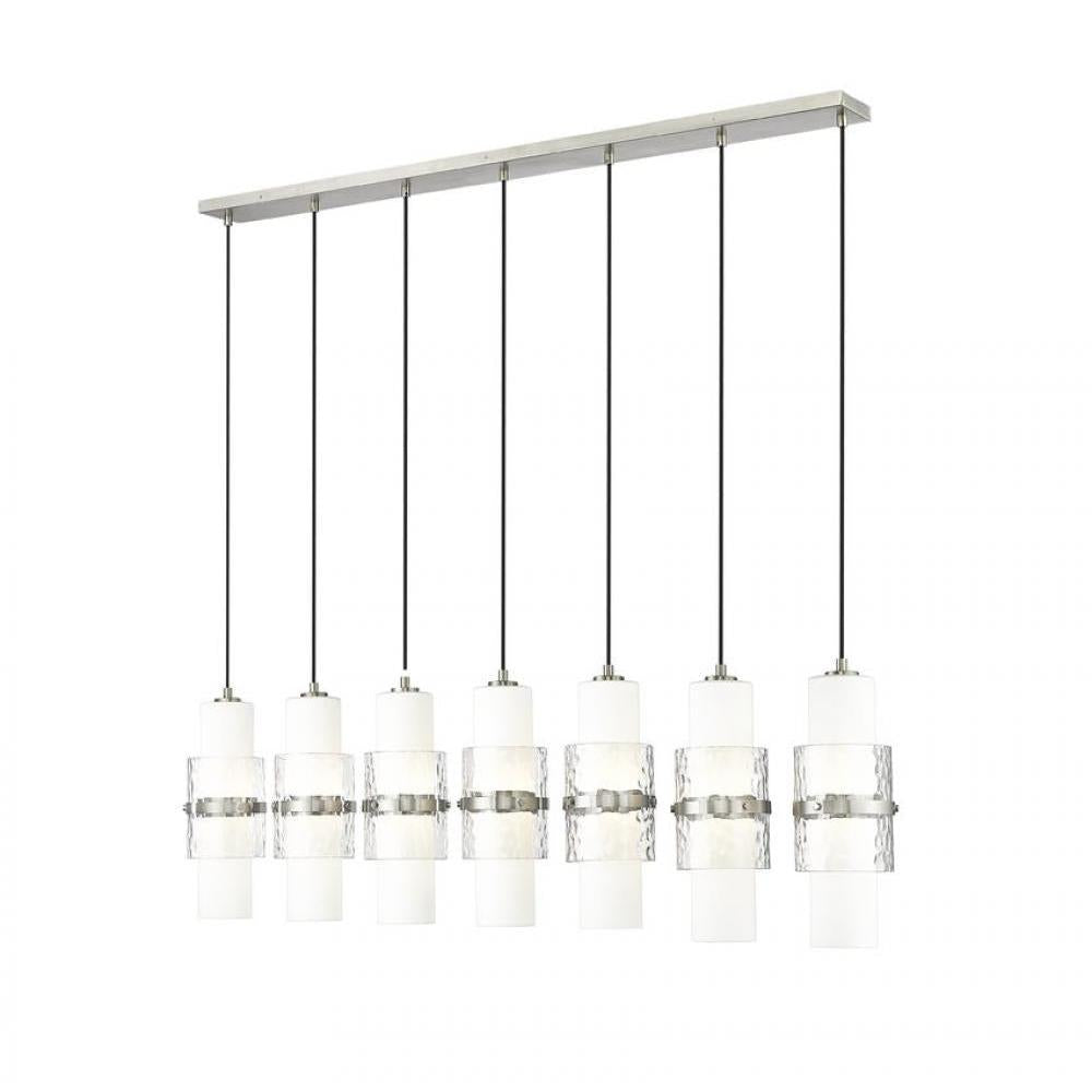 7 Light Linear Chandelier-Clear + Etched Opal