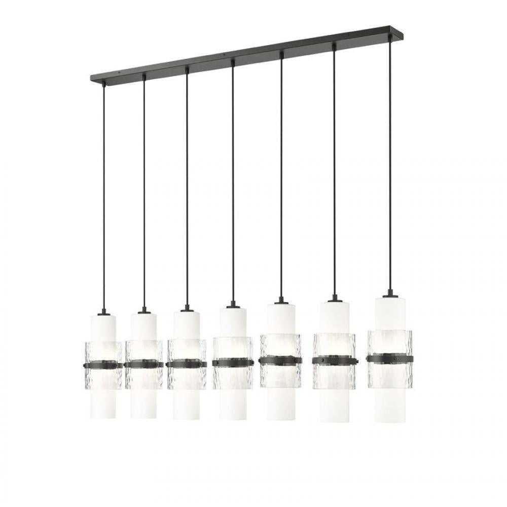 7 Light Linear Chandelier-Clear + Etched Opal
