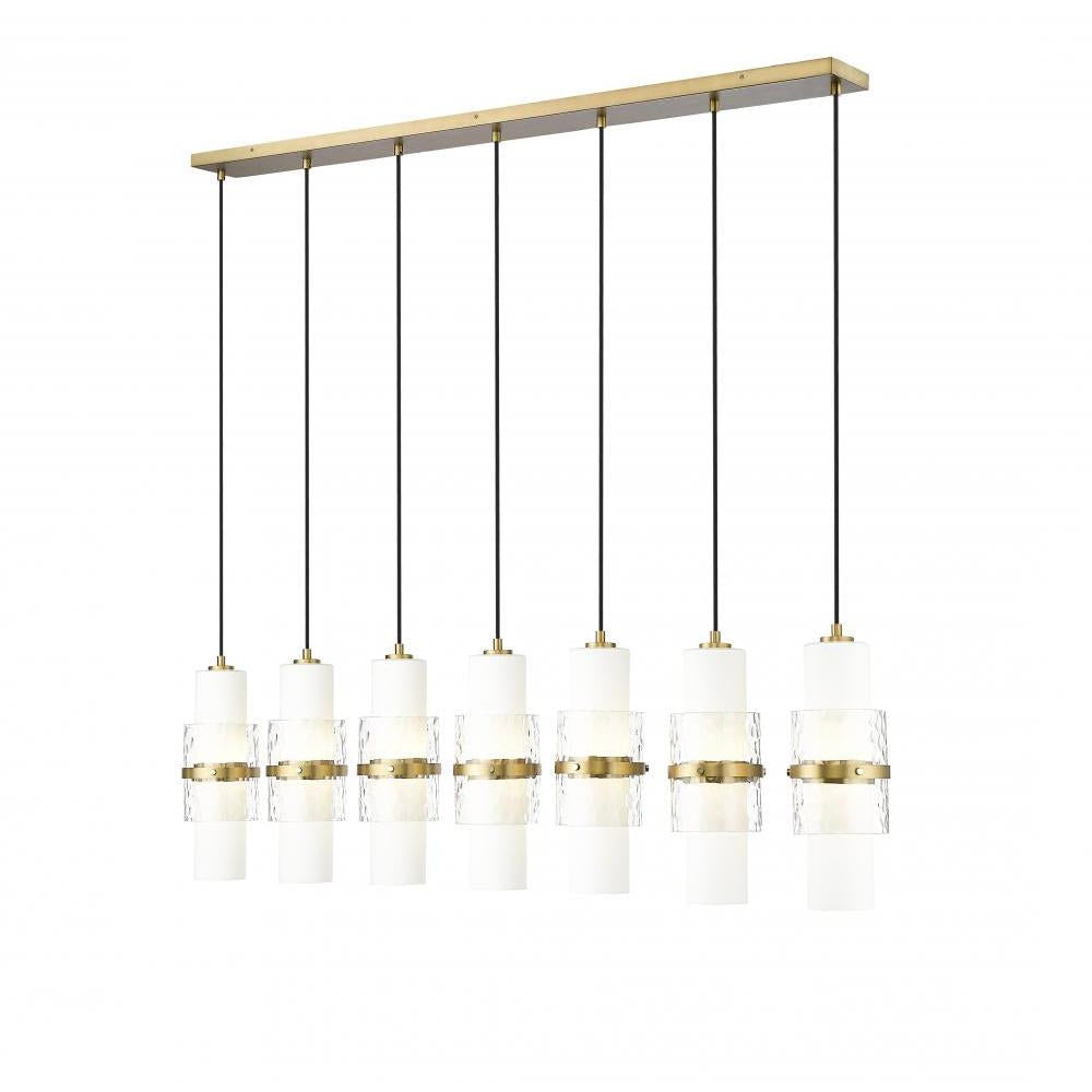 7 Light Linear Chandelier-Clear + Etched Opal