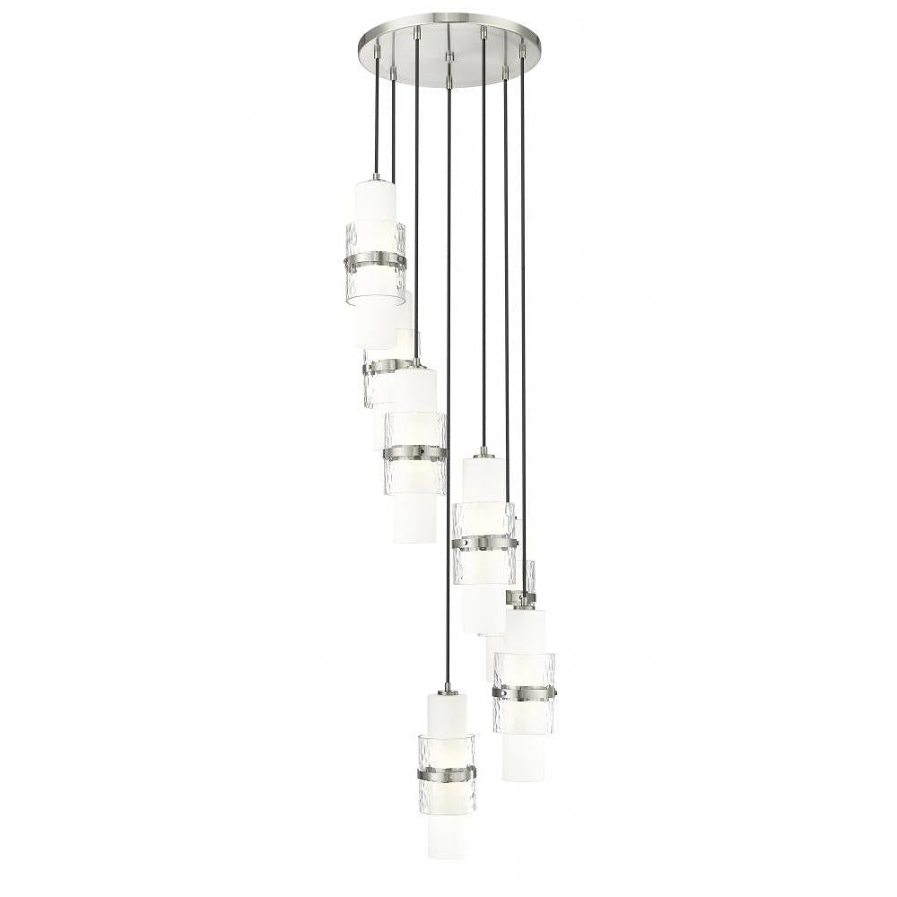 7 Light Chandelier-Clear + Etched Opal