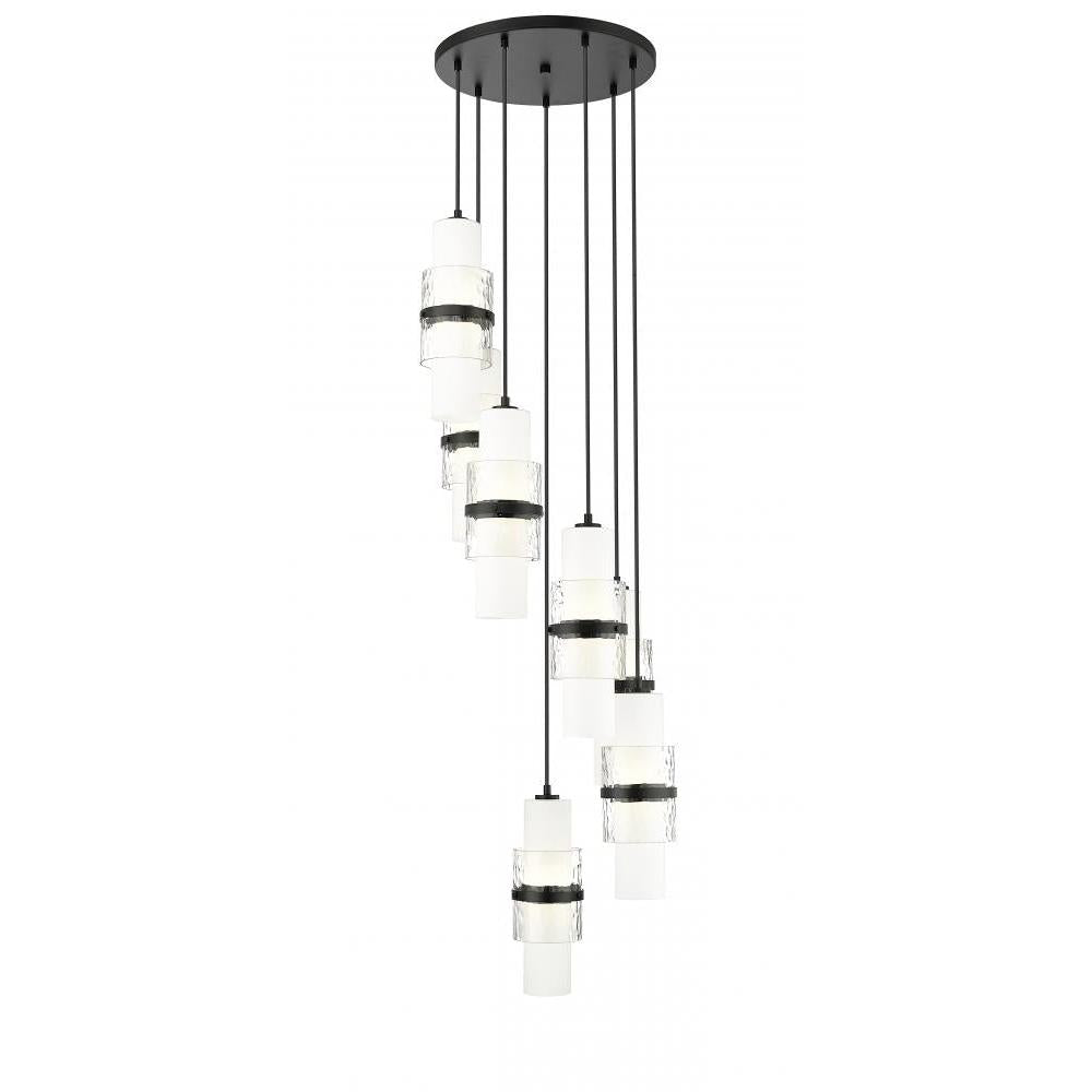 7 Light Chandelier-Clear + Etched Opal