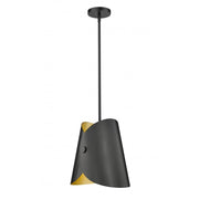 1 Light Pendant-Matte Black Outer, Gold Inner
