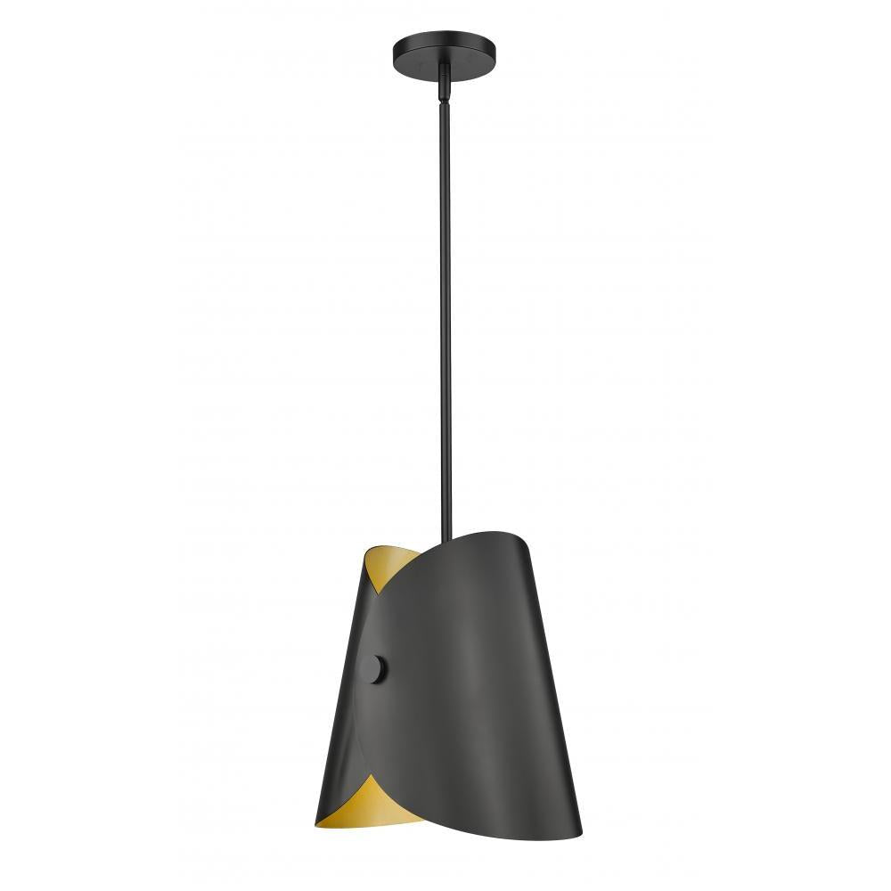 1 Light Pendant-Matte Black Outer, Gold Inner