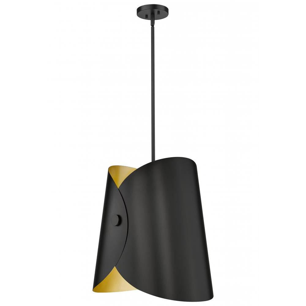 1 Light Pendant-Matte Black Outer, Gold Inner