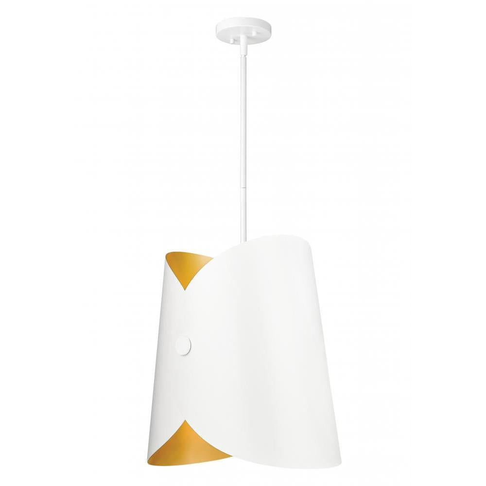 1 Light Pendant-Matte White Outer, Gold Inner