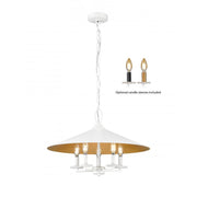 5 Light Pendant-Matte White Outer, Signature Rubbed Brass Inner