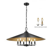6 Light Pendant-Matte Black Outer, Signature Rubbed Brass Inner