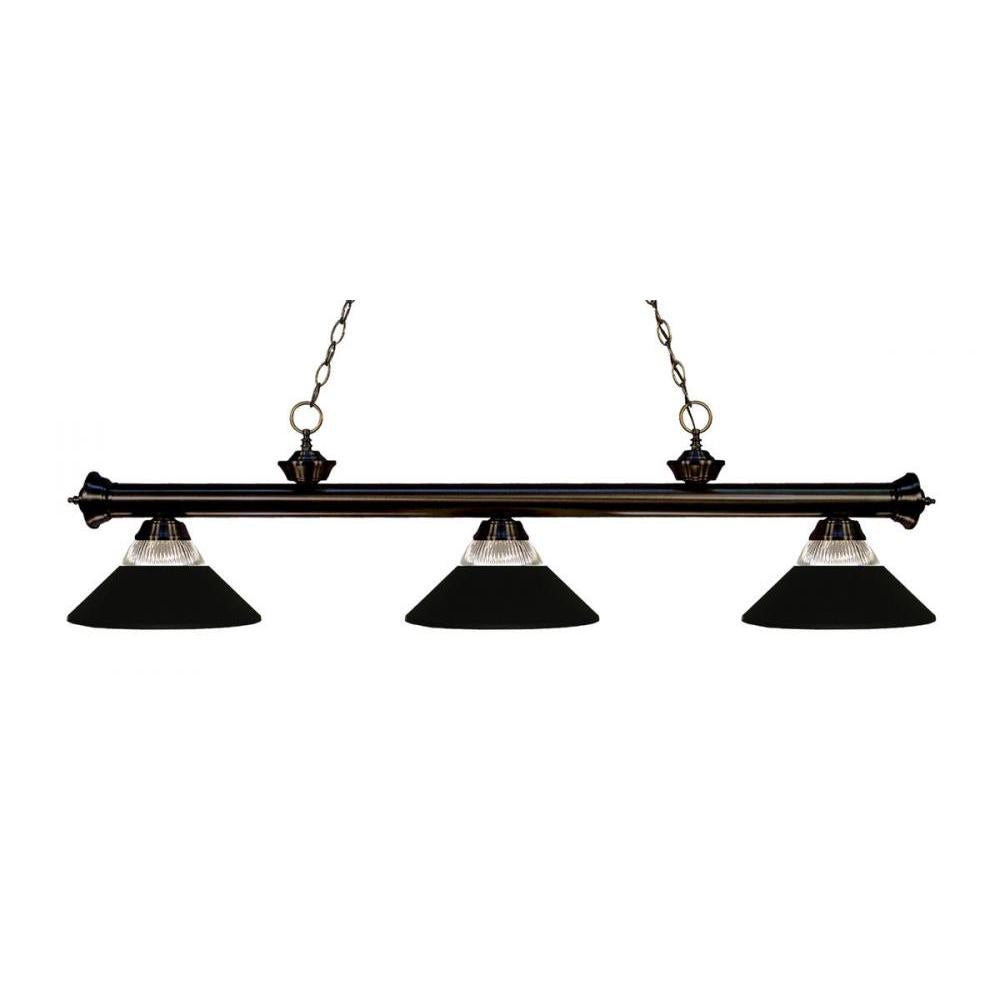 3 Light Billiard Table Light -Clear Ribbed + Matte Black