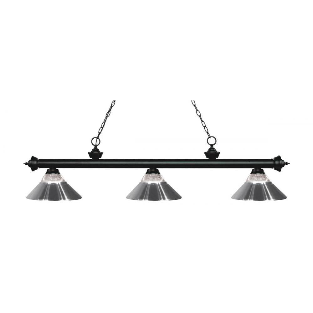 3 Light Billiard Table Light -Clear Ribbed + Chrome
