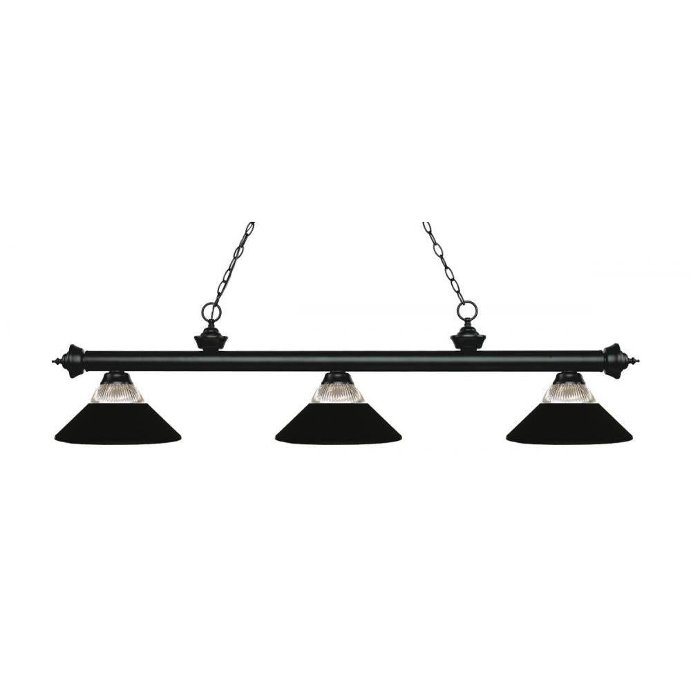 3 Light Billiard Table Light -Clear Ribbed + Matte Black