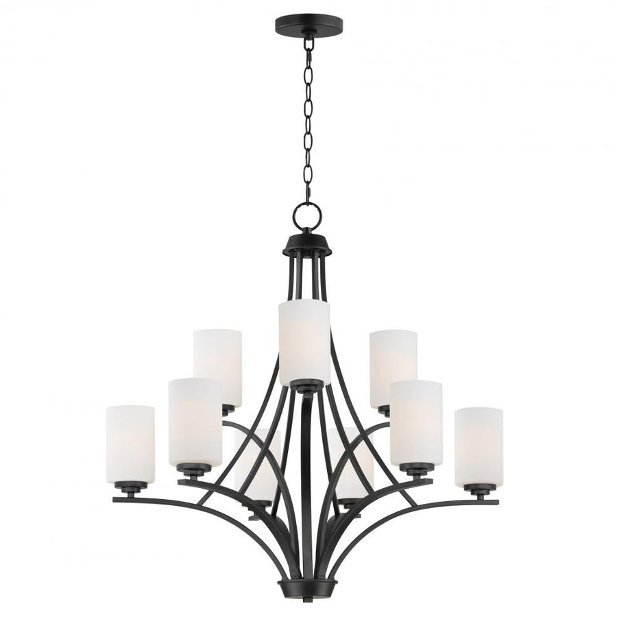 Deven 32 Inch 9 Light Multi-Tier Chandelier – Black