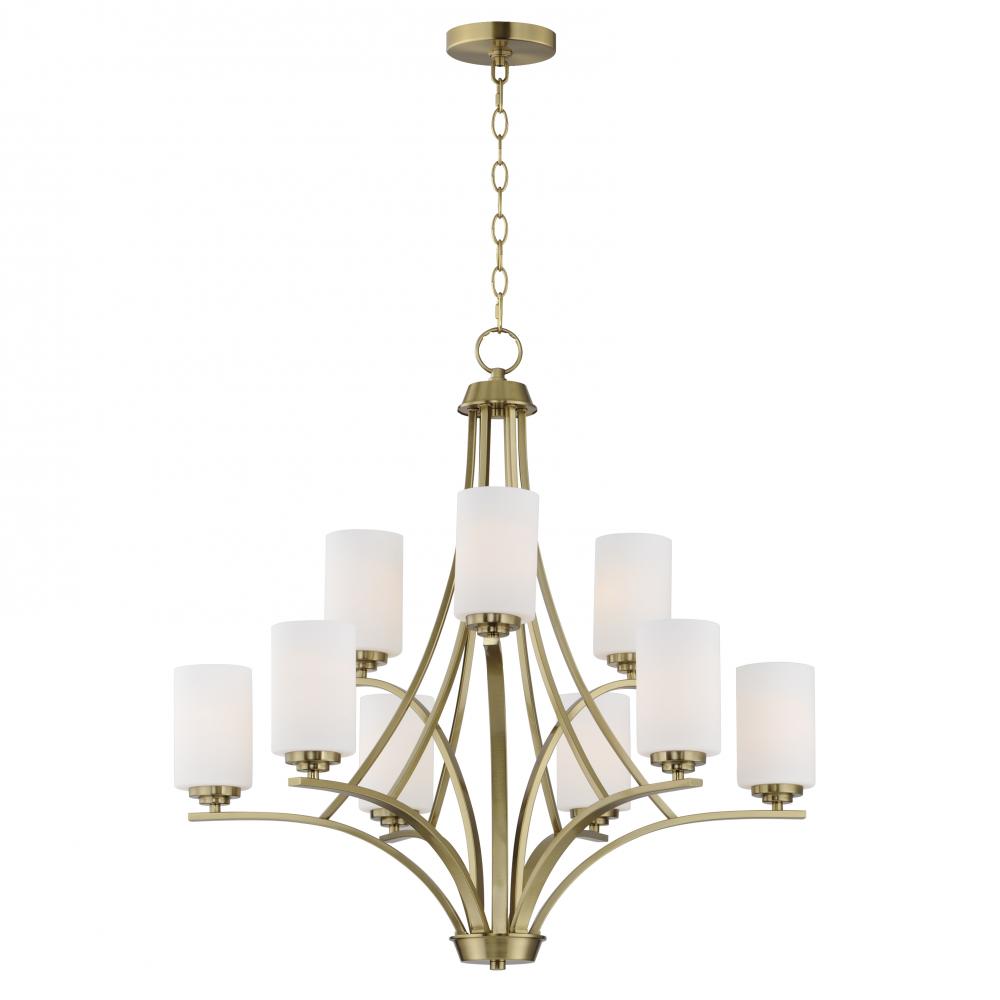 Deven 32 Inch 9 Light Multi-Tier Chandelier – Satin Brass