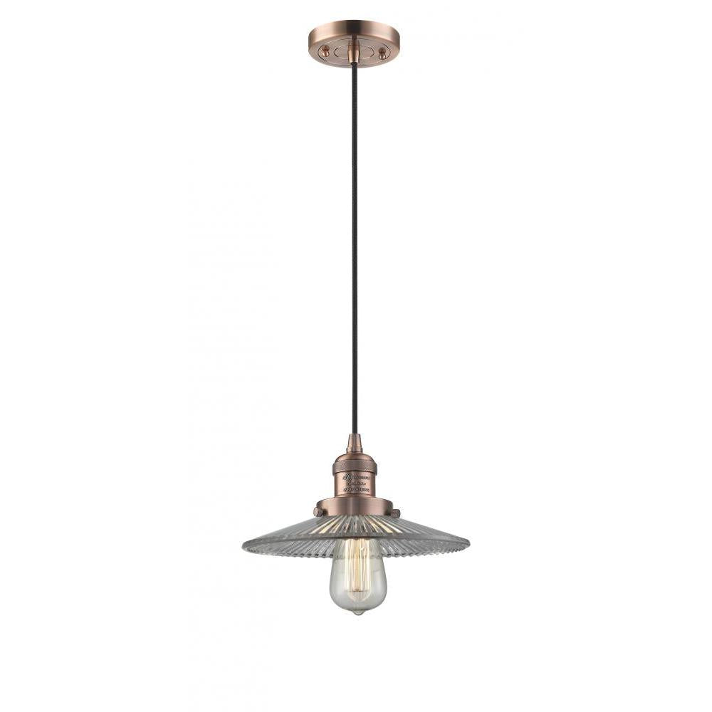 Halophane - 1 Light - 9 inch - Antique Copper - Cord hung - Mini Pendant