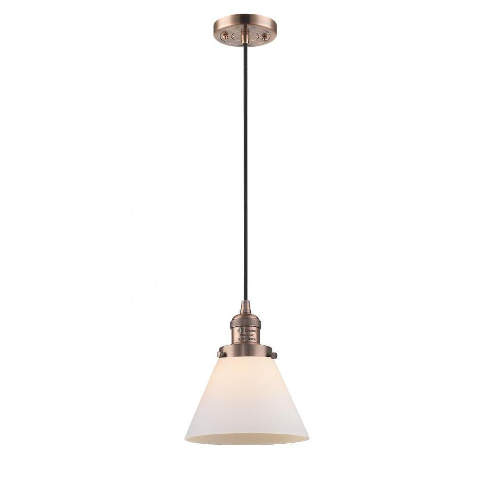 Cone - 1 Light - 8 inch - Antique Copper - Cord hung - Mini Pendant