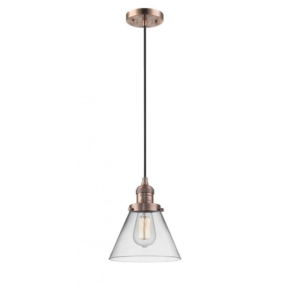 Cone - 1 Light - 8 inch - Antique Copper - Cord hung - Mini Pendant