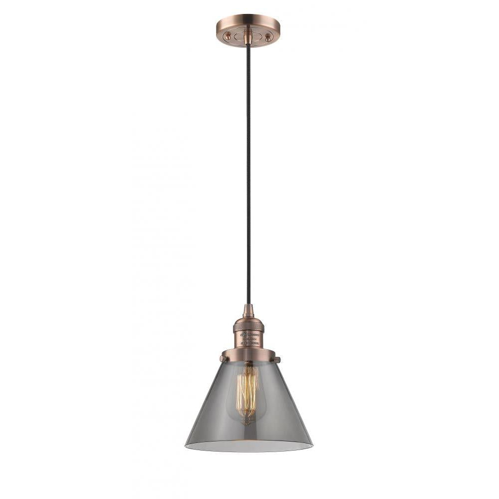 Cone - 1 Light - 8 inch - Antique Copper - Cord hung - Mini Pendant