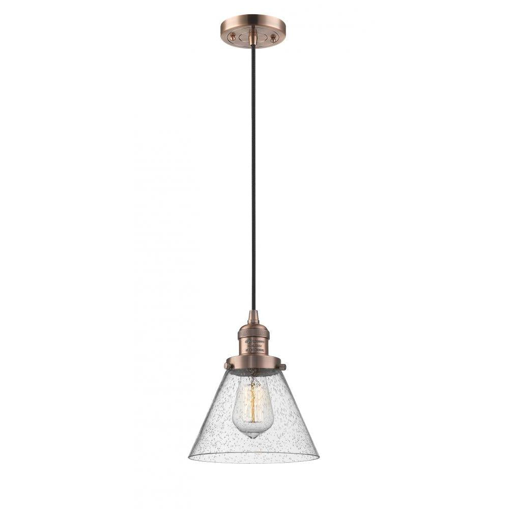 Cone - 1 Light - 8 inch - Antique Copper - Cord hung - Mini Pendant